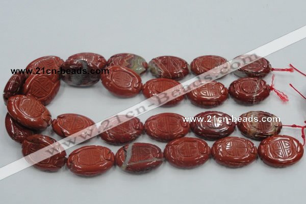 CRE19 16 inches 22*30mm carved oval natural red jasper beads wholesale