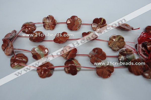 CRE62 15.5 inches 24mm carved flower red jasper beads wholesale