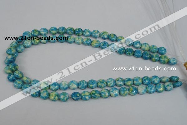 CRF116 15.5 inches 10mm flat round dyed rain flower stone beads