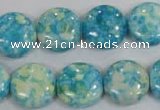 CRF119 15.5 inches 16mm flat round dyed rain flower stone beads