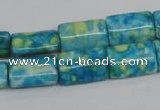 CRF138 15.5 inches 10*15mm flat tube dyed rain flower stone beads