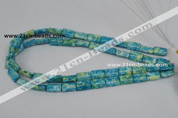 CRF138 15.5 inches 10*15mm flat tube dyed rain flower stone beads