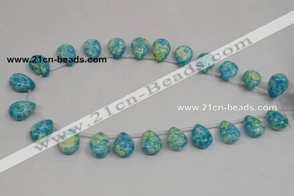 CRF148 Top-drilled 13*18mm flat teardrop dyed rain flower stone beads