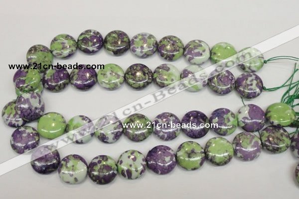 CRF17 15.5 inches 20mm flat round dyed rain flower stone beads