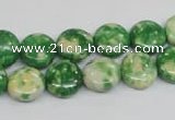 CRF197 15.5 inches 12mm flat round dyed rain flower stone beads