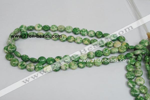 CRF197 15.5 inches 12mm flat round dyed rain flower stone beads