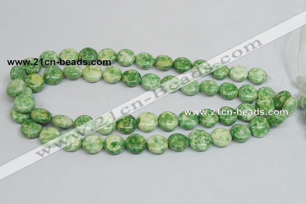 CRF198 15.5 inches 14mm flat round dyed rain flower stone beads