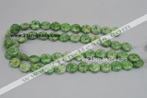 CRF199 15.5 inches 16mm flat round dyed rain flower stone beads