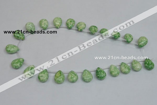 CRF228 Top-drilled 13*18mm flat teardrop dyed rain flower stone beads