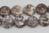 CRF237 15.5 inches 14mm flat round dyed rain flower stone beads