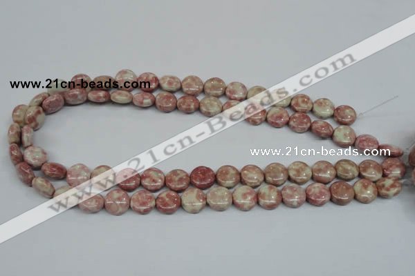 CRF255 15.5 inches 10mm flat round dyed rain flower stone beads