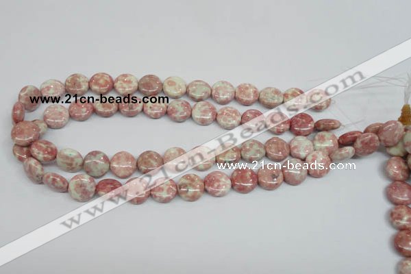 CRF257 15.5 inches 14mm flat round dyed rain flower stone beads