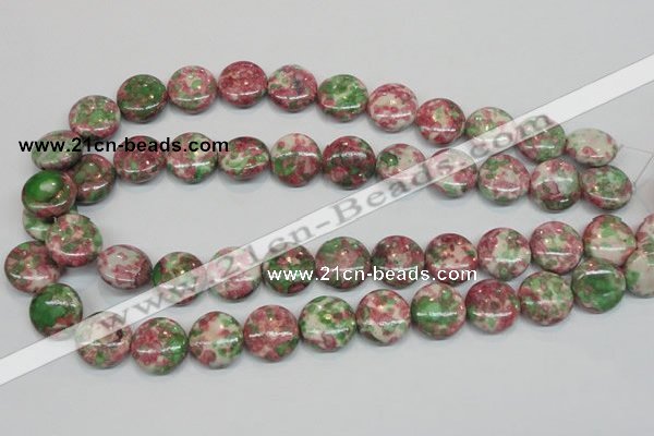 CRF32 15.5 inches 16mm flat round dyed rain flower stone beads