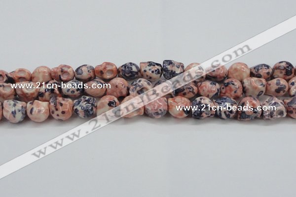 CRF359 15.5 inches 11*12mm skull dyed rain flower stone beads