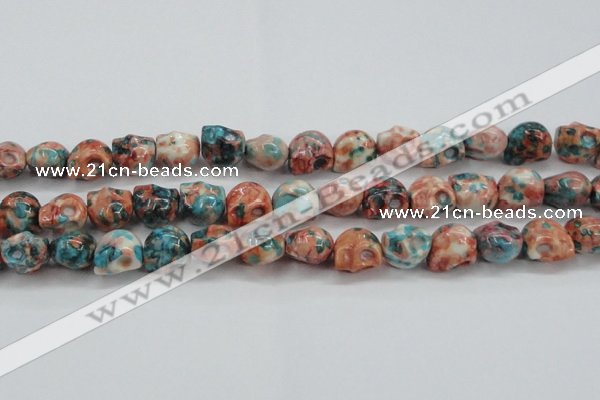 CRF361 15.5 inches 11*12mm skull dyed rain flower stone beads