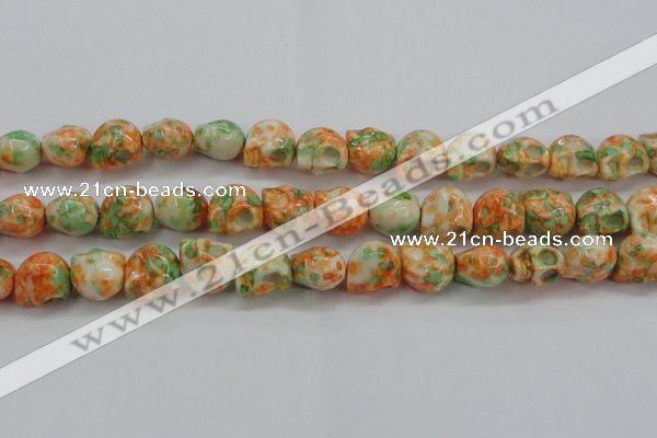 CRF362 15.5 inches 11*12mm skull dyed rain flower stone beads