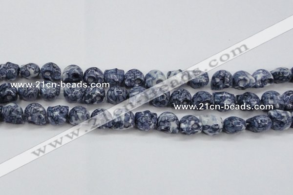 CRF367 15.5 inches 11*12mm skull dyed rain flower stone beads