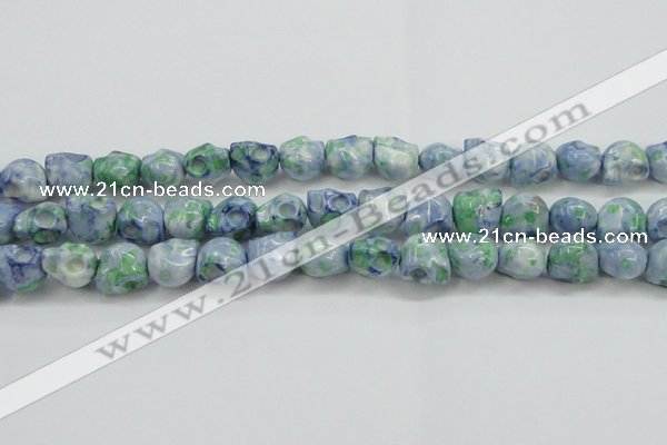 CRF368 15.5 inches 11*12mm skull dyed rain flower stone beads
