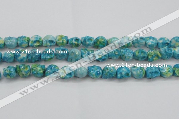 CRF369 15.5 inches 11*12mm skull dyed rain flower stone beads