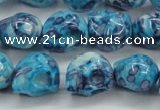 CRF370 15.5 inches 11*12mm skull dyed rain flower stone beads
