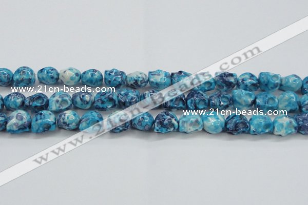 CRF370 15.5 inches 11*12mm skull dyed rain flower stone beads