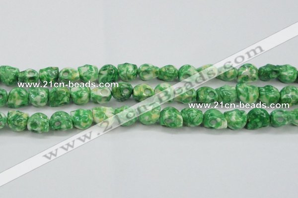 CRF371 15.5 inches 11*12mm skull dyed rain flower stone beads