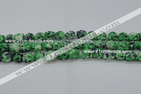 CRF372 15.5 inches 11*12mm skull dyed rain flower stone beads