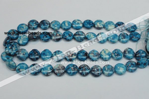 CRF69 15.5 inches 16mm flat round dyed rain flower stone beads