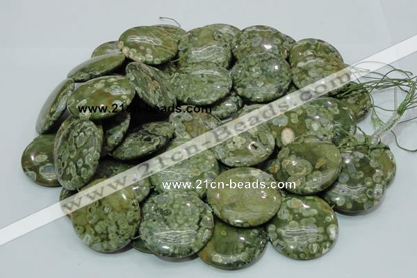 CRH40 15.5 inches 30mm flat round rhyolite beads wholesale