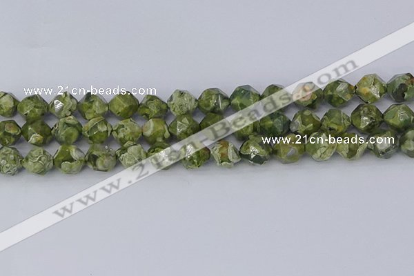 CRH537 15.5 inches 10mm faceted nuggets rhyolite gemstone beads