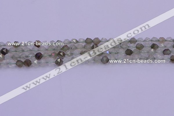 CRH611 15.5 inches 6mm faceted nuggets green rabbit hair beads