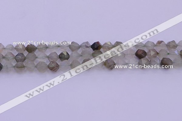 CRH612 15.5 inches 8mm faceted nuggets green rabbit hair beads