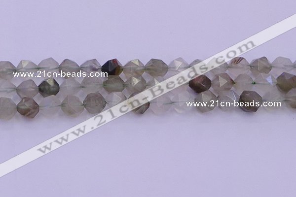 CRH614 15.5 inches 12mm faceted nuggets green rabbit hair beads