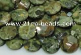 CRH84 15.5 inches 12mm faceted flat round rhyolite beads wholesale