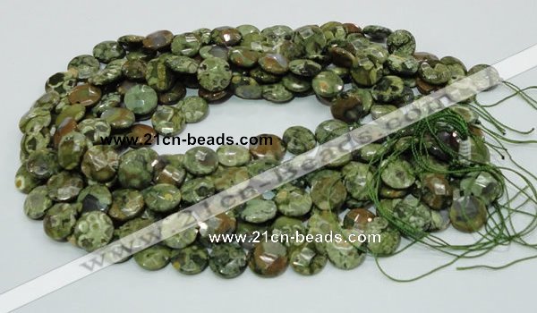 CRH84 15.5 inches 12mm faceted flat round rhyolite beads wholesale