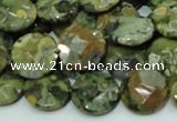 CRH85 15.5 inches 14mm faceted flat round rhyolite beads wholesale