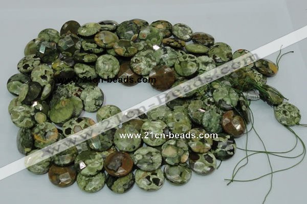 CRH86 15.5 inches 16mm faceted flat round rhyolite beads wholesale