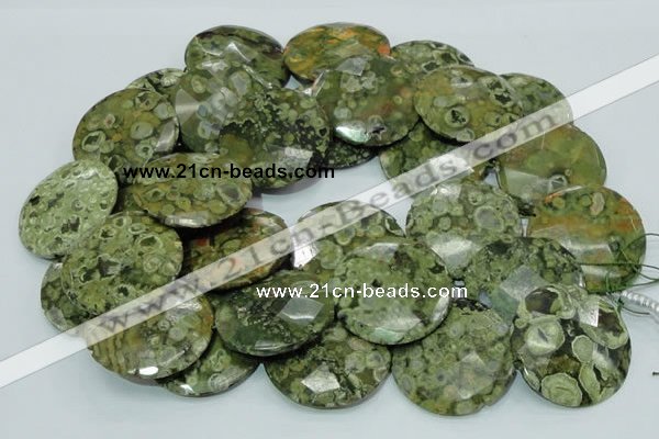 CRH88 15.5 inches 40mm faceted flat round rhyolite beads wholesale