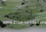 CRI07 15.5 inches 10*30mm faceted rice green rutilated quartz beads