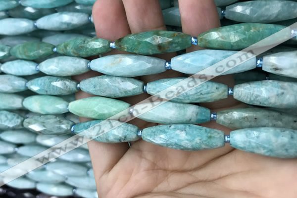 CRI112 15.5 inches 10*30mm faceted rice amazonite gemstone beads