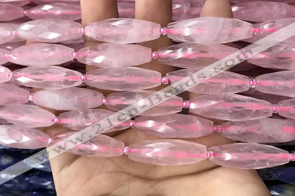 CRI117 15.5 inches 10*30mm faceted rice rose quartz beads