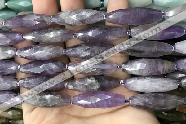 CRI118 15.5 inches 10*30mm faceted rice amethyst gemstone beads