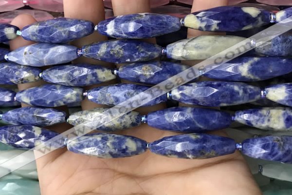 CRI121 15.5 inches 10*30mm faceted rice sodalite gemstone beads