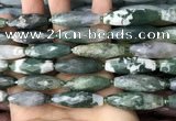 CRI129 15.5 inches 10*30mm faceted rice moss agate beads