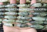 CRI133 15.5 inches 10*30mm faceted rice green rutilated quartz beads