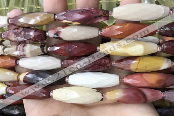 CRI140 15.5 inches 10*30mm faceted rice mookaite gemstone beads