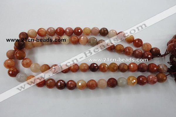 CRJ254 15.5 inches 12mm faceted round red jade gemstone beads