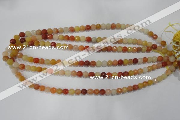 CRJ401 15.5 inches 6mm faceted round red & yellow jade beads