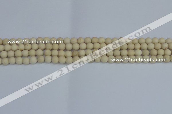 CRJ610 15.5 inches 4mm round matte white fossil jasper beads