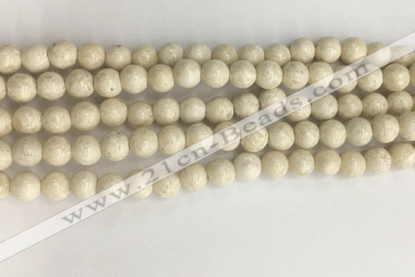 CRJ621 15.5 inches 6mm round white fossil jasper beads wholesale